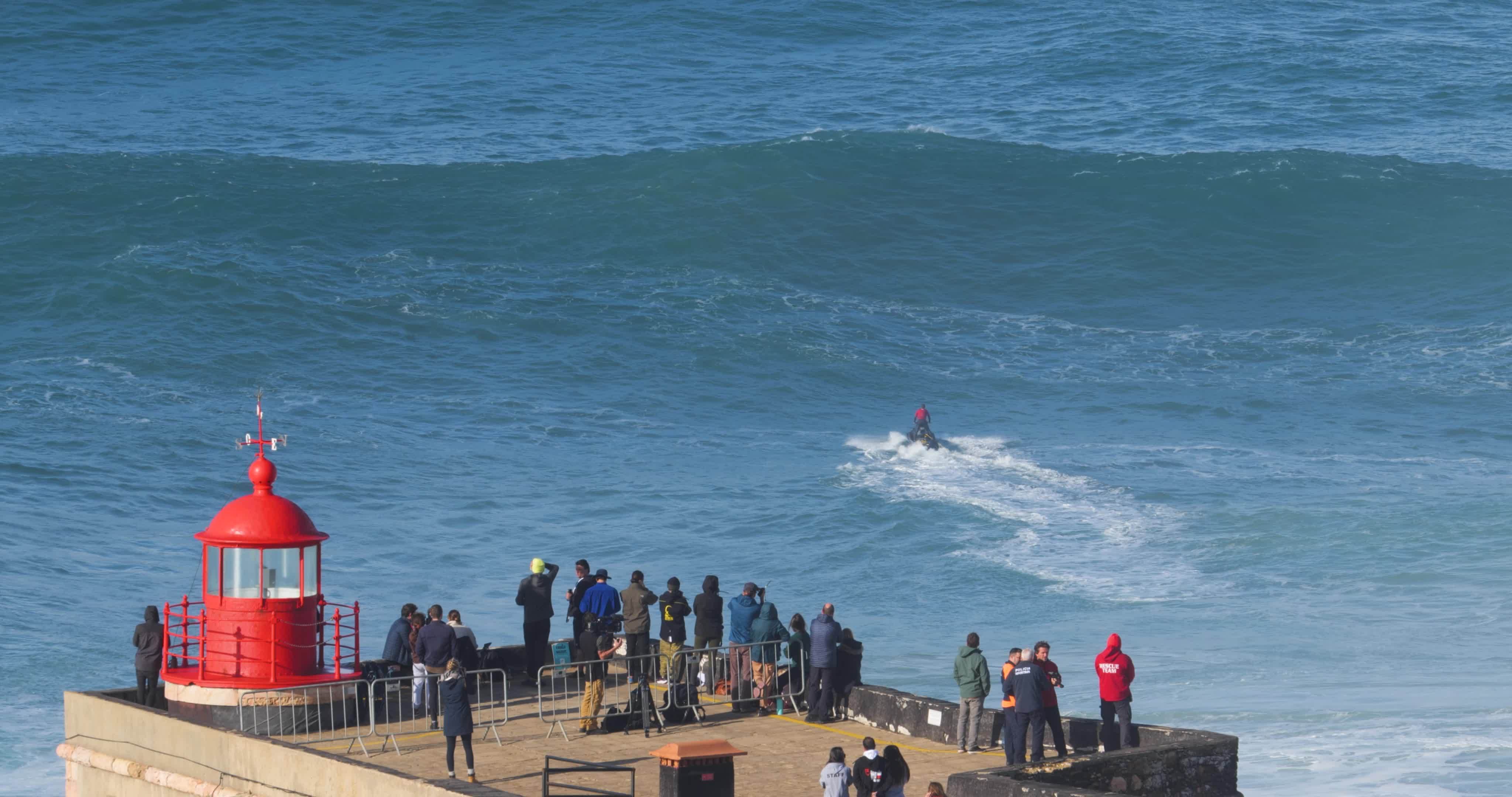 Nazare, Portugal November 7, 2022 People watching the big giant waves