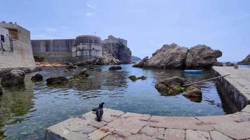 oud historisch stad van Dubrovnik in Kroatië, UNESCO wereld erfgoed plaats. beroemd toerist attractie in de adriatisch zee. het beste bestemmingen in de wereld. baai van de stad met boten en een verbazingwekkend visie. video