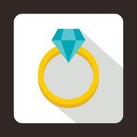 anillo con icono de diamante, estilo plano vector