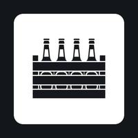 Beer bottles in a wooden box icon, simple style vector