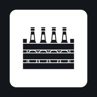 Beer bottles in a wooden box icon, simple style vector