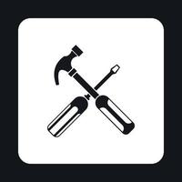 Hammer and screwdriver icon, simple style vector