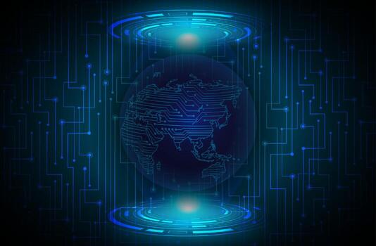 Modern World Map Holograph on Technology Background vector