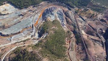 Luftdrohnenansicht der Bergbautätigkeit. Apokalypse Landschaft. Zerstörung der Erde. Störung der Natur. Gewinnung natürlicher Ressourcen aus der Erde, um sie auf dem Weltmarkt zu verkaufen. ökologisches Desaster. video