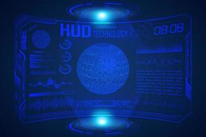 Blue  Modern HUD Technology Screen Background with world map vector