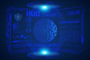 Blue  Modern HUD Technology Screen Background with world map vector