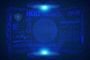 Blue  Modern HUD Technology Screen Background with world map vector