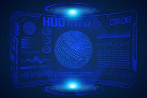 Blue  Modern HUD Technology Screen Background with world map vector