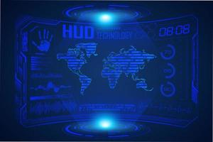 Blue  Modern HUD Technology Screen Background with world map vector