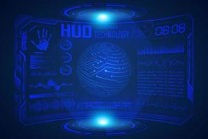 Blue  Modern HUD Technology Screen Background with world map vector