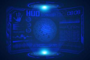 Blue  Modern HUD Technology Screen Background with world map vector