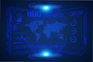 Blue  Modern HUD Technology Screen Background with world map vector