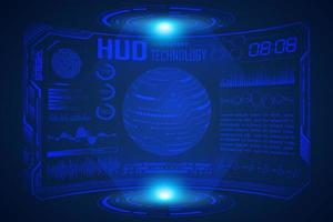 Blue  Modern HUD Technology Screen Background with world map vector