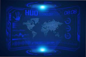 Blue  Modern HUD Technology Screen Background with world map vector