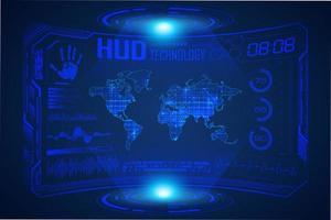 Blue  Modern HUD Technology Screen Background with world map vector