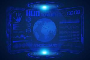 Blue  Modern HUD Technology Screen Background with world map vector