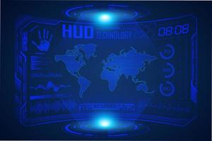 Blue  Modern HUD Technology Screen Background with world map vector
