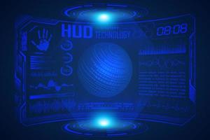 Blue  Modern HUD Technology Screen Background with world map vector