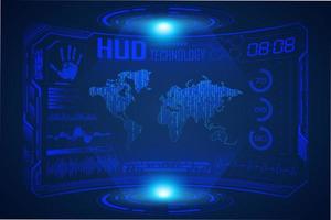 Blue  Modern HUD Technology Screen Background with world map vector