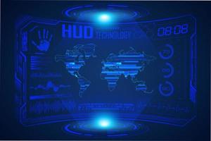 Blue  Modern HUD Technology Screen Background with world map vector
