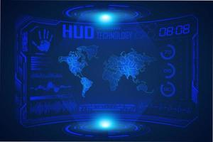 Blue  Modern HUD Technology Screen Background with world map vector