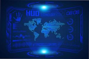 Blue  Modern HUD Technology Screen Background with world map vector