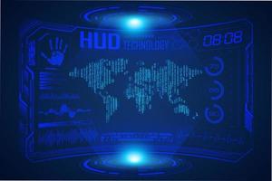 Blue  Modern HUD Technology Screen Background with world map vector