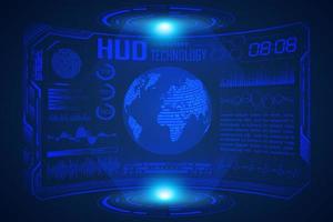 Blue  Modern HUD Technology Screen Background with world map vector