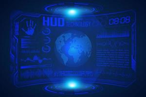 Blue  Modern HUD Technology Screen Background with world map vector