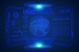 Blue  Modern HUD Technology Screen Background with world map vector