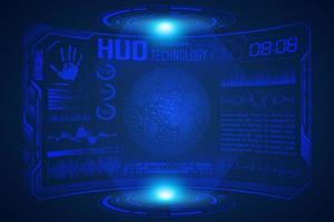 Blue  Modern HUD Technology Screen Background with world map vector