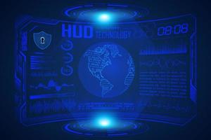 Blue  Modern HUD Technology Screen Background with world map vector