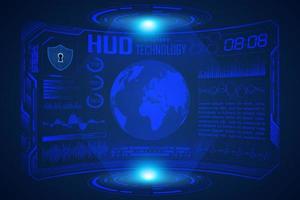 Blue  Modern HUD Technology Screen Background with world map vector