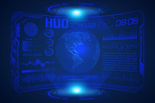 fondo de pantalla de tecnología hud moderna azul con mapa mundial vector