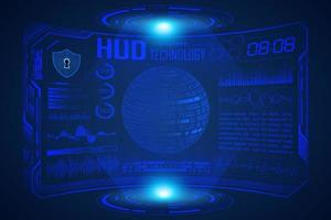 Blue  Modern HUD Technology Screen Background with world map vector