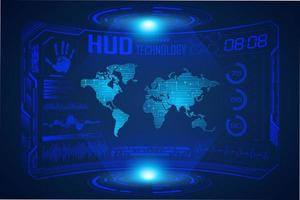 Blue  Modern HUD Technology Screen Background with world map vector
