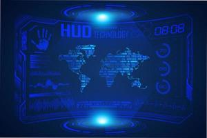 Blue  Modern HUD Technology Screen Background with world map vector