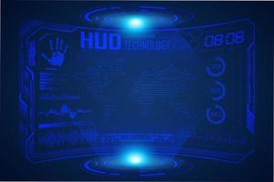 Blue  Modern HUD Technology Screen Background with world map vector