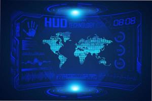 Blue  Modern HUD Technology Screen Background with world map vector