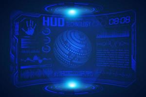 Blue  Modern HUD Technology Screen Background with world map vector