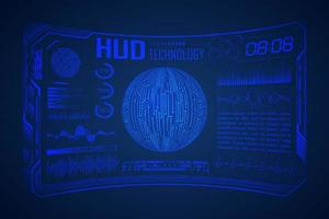Blue  Modern HUD Technology Screen Background with world map vector