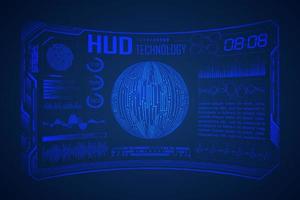 Blue  Modern HUD Technology Screen Background with world map vector