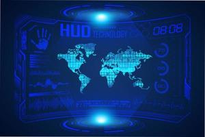 Blue  Modern HUD Technology Screen Background with world map vector
