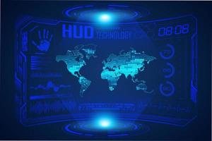 Blue  Modern HUD Technology Screen Background with world map vector