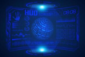 Blue  Modern HUD Technology Screen Background with world map vector