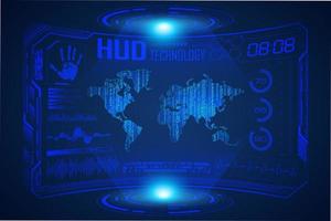 Blue  Modern HUD Technology Screen Background with world map vector