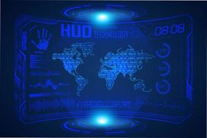 Blue  Modern HUD Technology Screen Background with world map vector