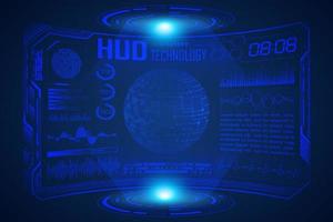 Blue  Modern HUD Technology Screen Background with world map vector