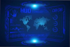 Blue  Modern HUD Technology Screen Background with world map vector