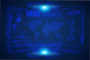 Blue  Modern HUD Technology Screen Background with world map vector